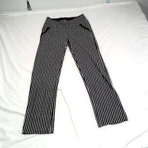Lemite Women’s Black White Pinstripe Pants Size M Pull-On Straight Leg